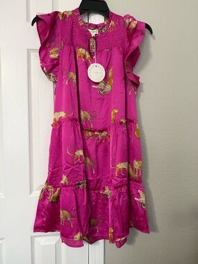Umgee Fuchsia Leopard Print Ruffle Sleeve Dress